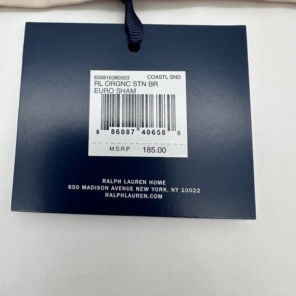 Ralph Lauren Organic Cotton Sateen Border Euro Size 26" x 26" Sham, White/Sand - Picture 8 of 12